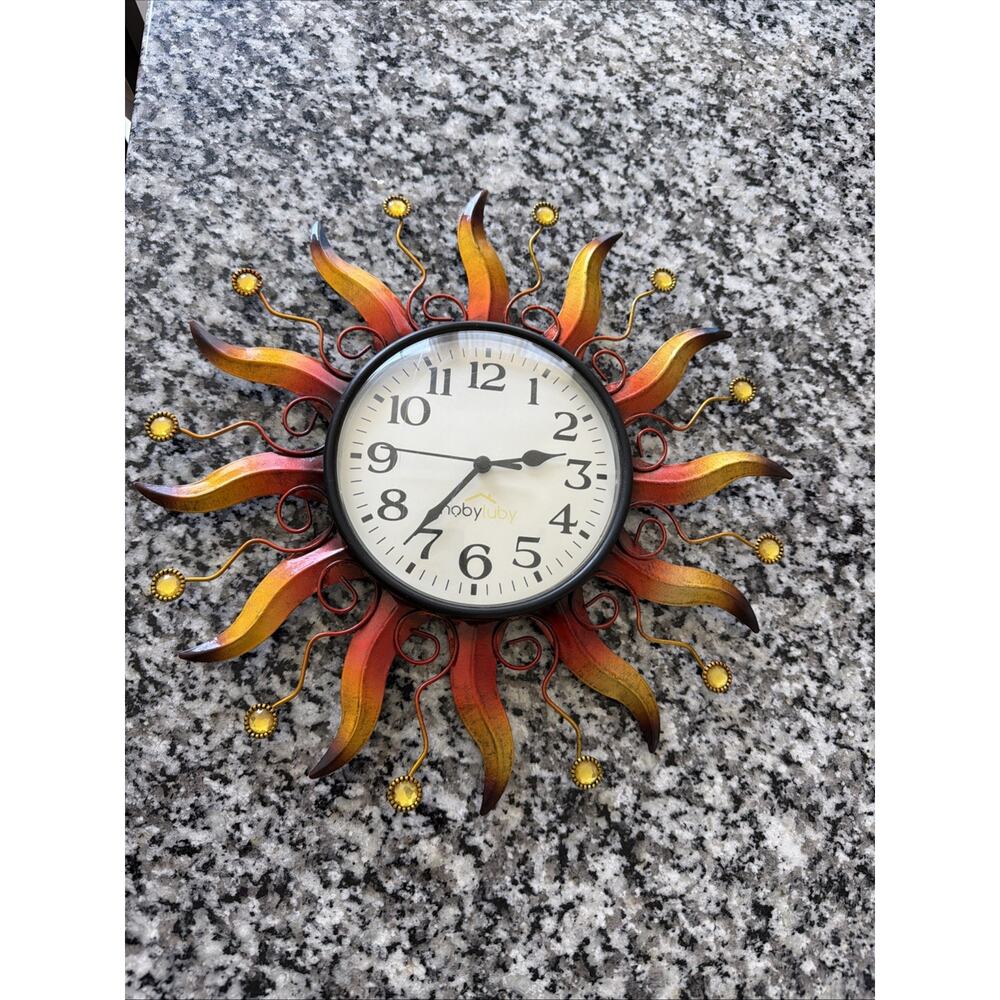 Outdoor Clock Silent Non-Ticking, 13" Sun Outdoor Wall Clock for Patio Living Rm